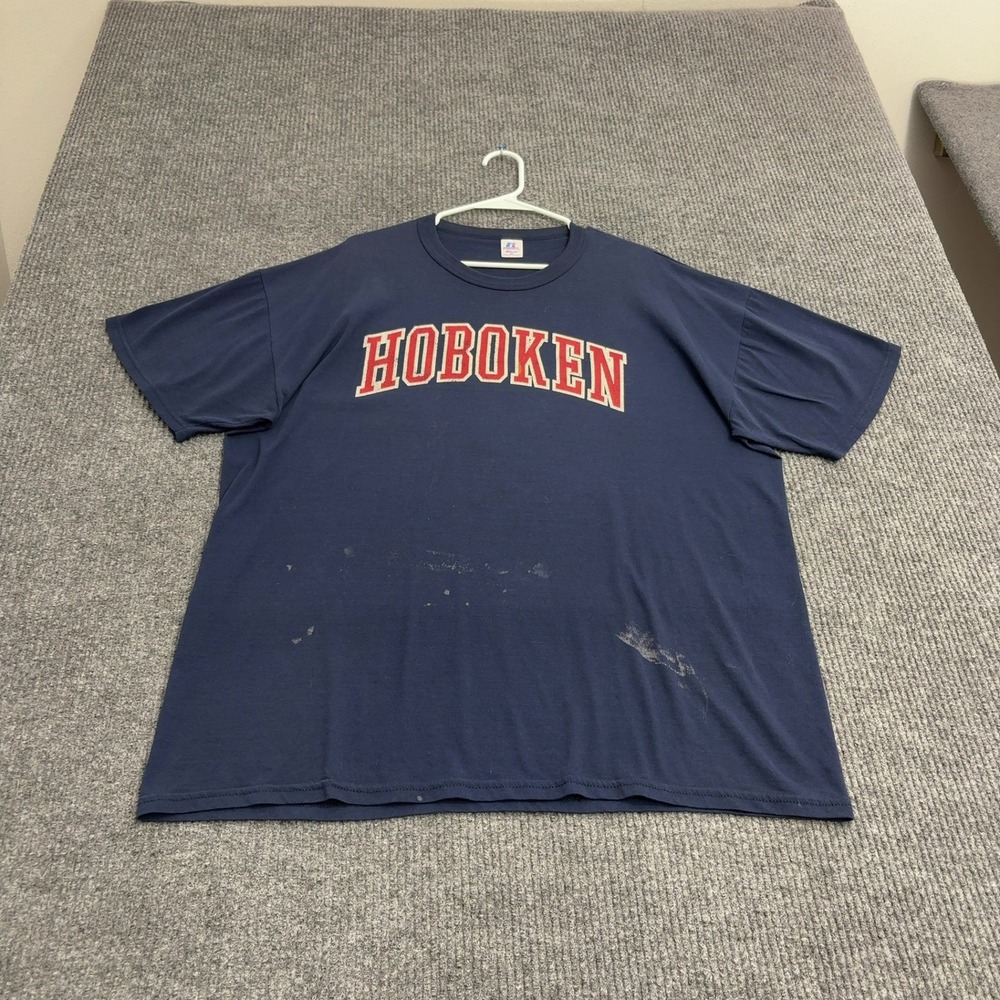 Vintage Hoboken Russell Athletic T Shirt Mens XL Navy Blue Cotton Streetwear